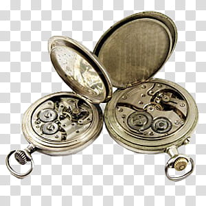 two silver pocketwatches transparent background PNG clipart