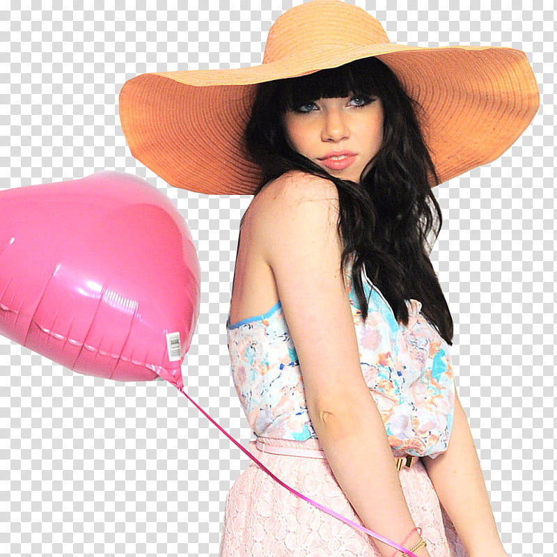 Carly Rae Jepsen, woman wearing yellow summer hat transparent background PNG clipart
