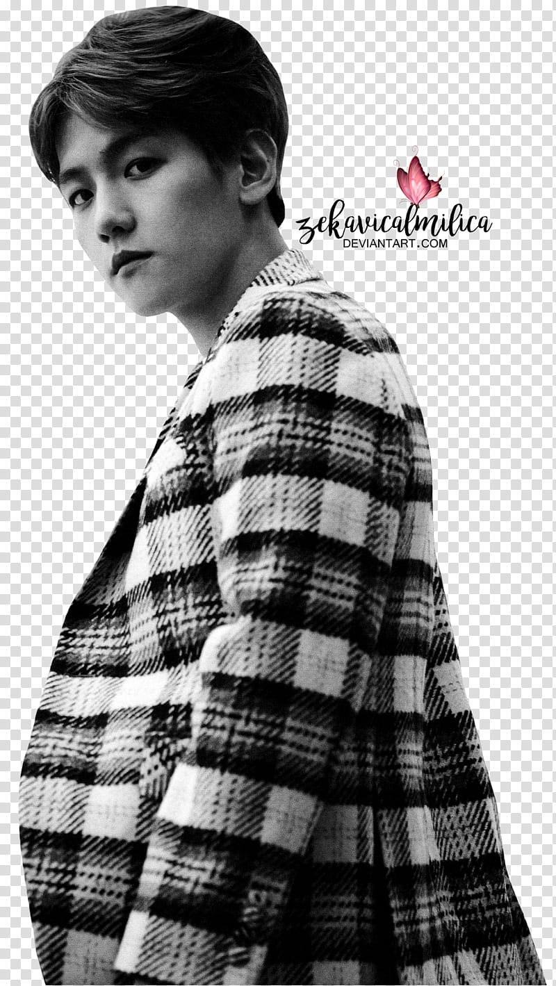 EXO Baekhyun Die Jungs, man in black and white plaid coat transparent background PNG clipart