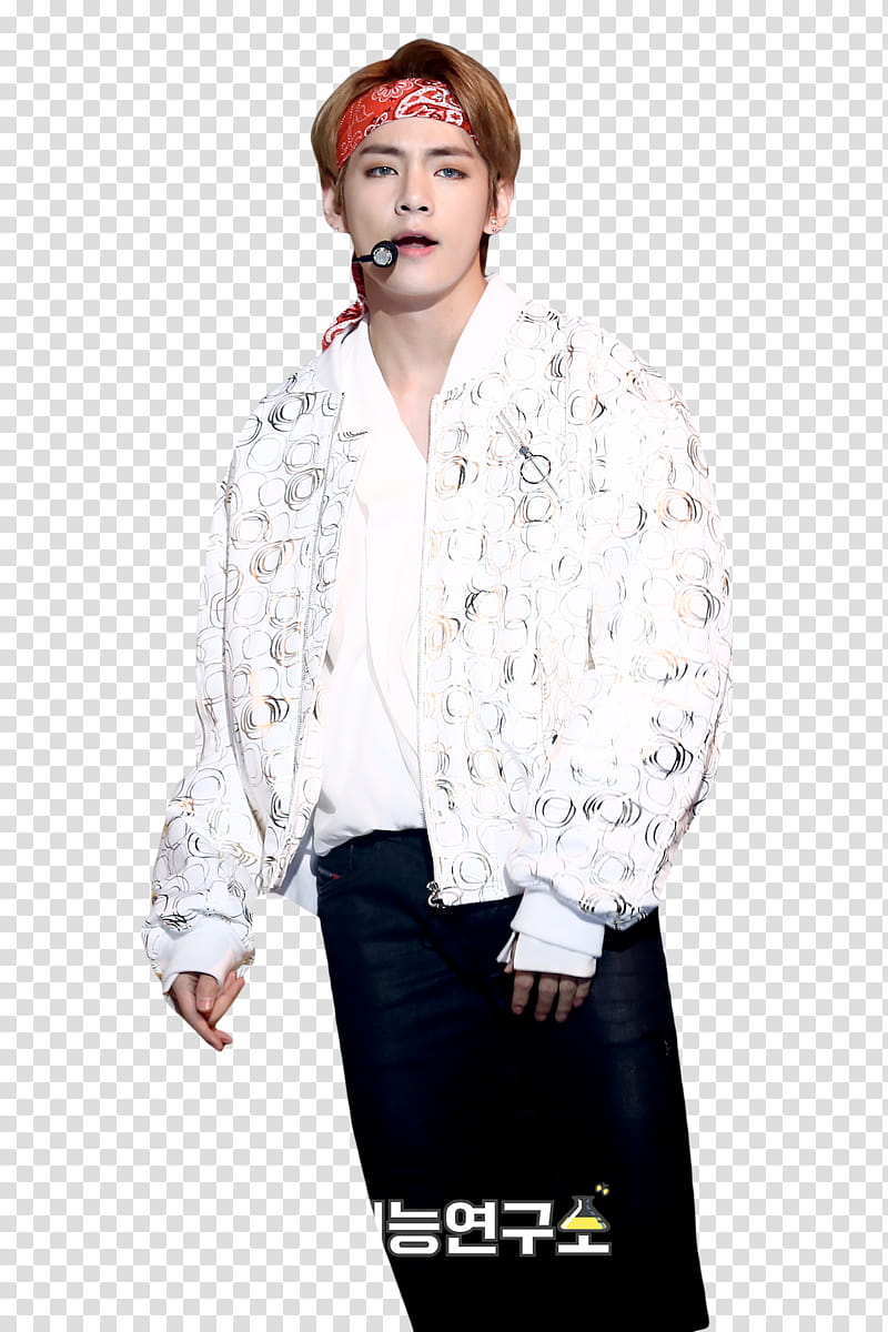 V BTS, standing man wearing white bomber jacket and black pants transparent background PNG clipart