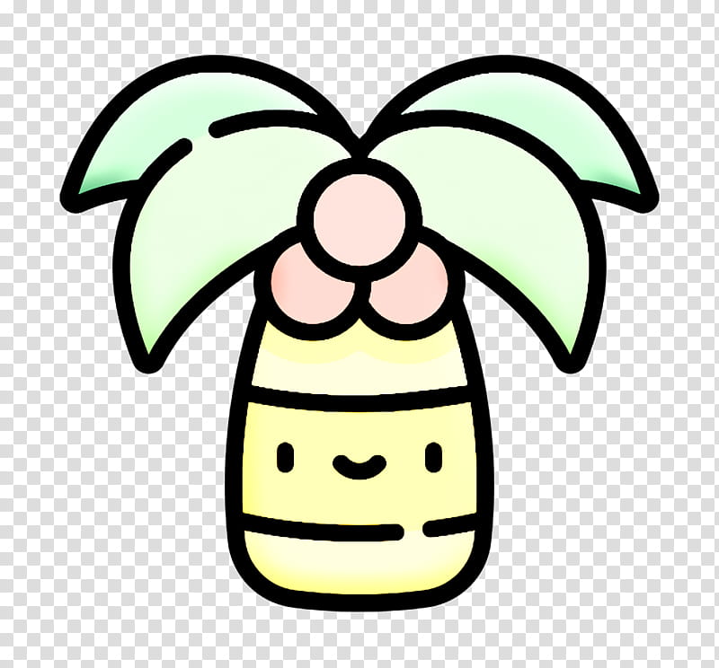 Palm tree icon Summer icon Tropical icon, Green, White, Cartoon, Facial Expression, Yellow, Smile, Happy transparent background PNG clipart