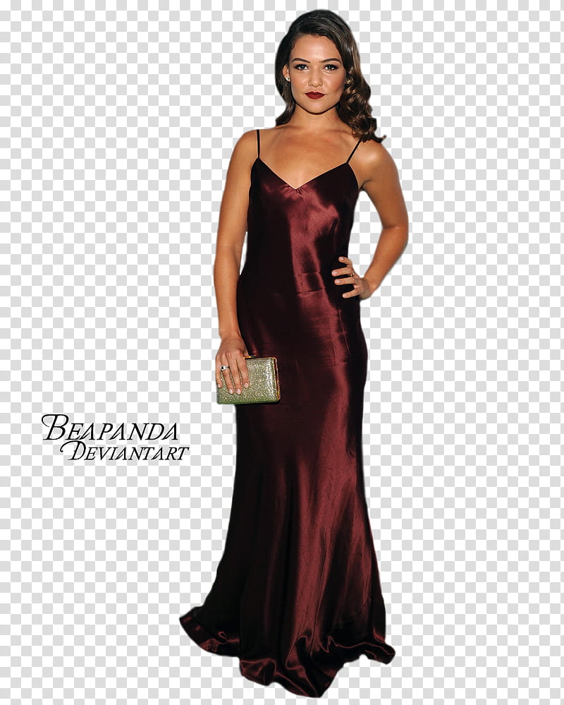 Danielle Campbell, woman wearing red silk spaghetti strap V-neck maxi dress transparent background PNG clipart