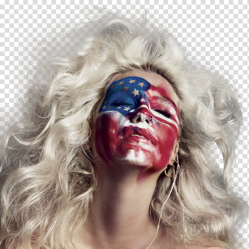 Ke ha, woman wearing USA flag face paint transparent background PNG clipart