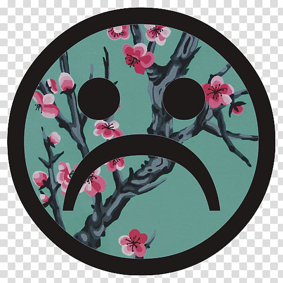 AESTHETIC GRUNGE, floral sad emoji illustration transparent background PNG clipart