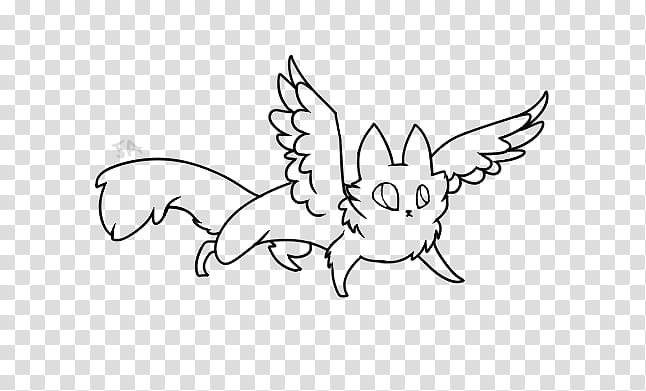 Winged Cat lineart, animal with wings art transparent background PNG clipart