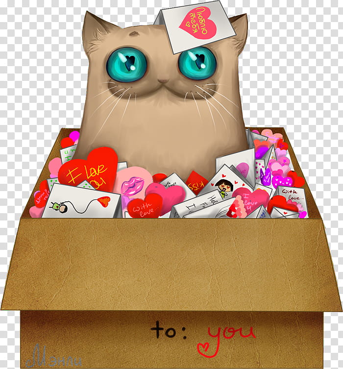 brown cat in box cartoon character illustration transparent background PNG clipart