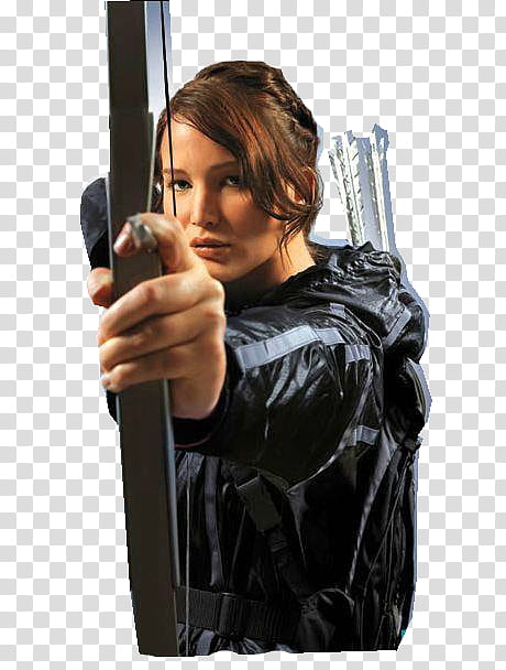 The Hunger Games, Katniss Everdeen holding gray composite bow transparent background PNG clipart