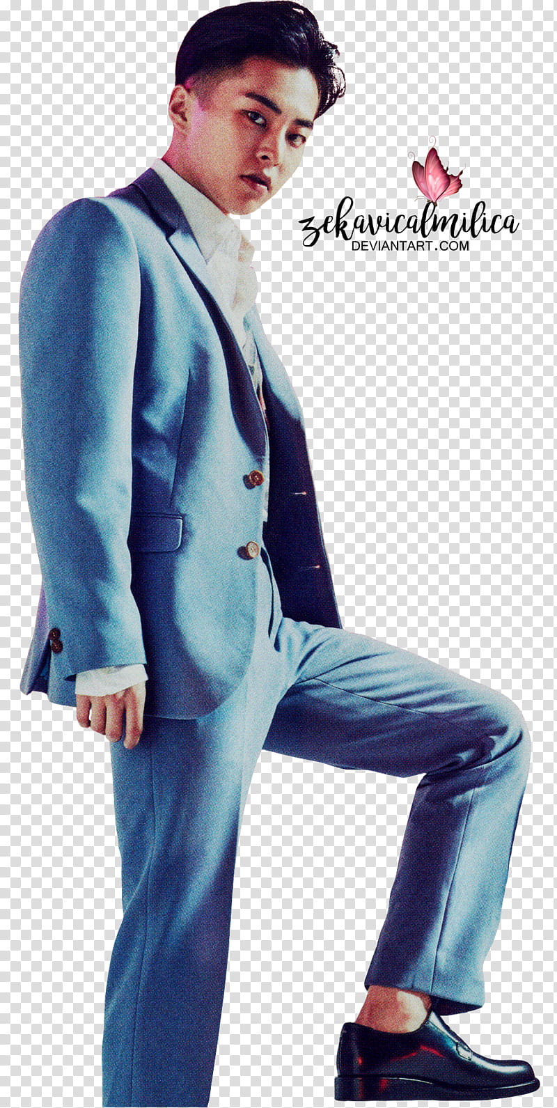 EXO Xiumin Countdown, man wearing blue suit transparent background PNG clipart