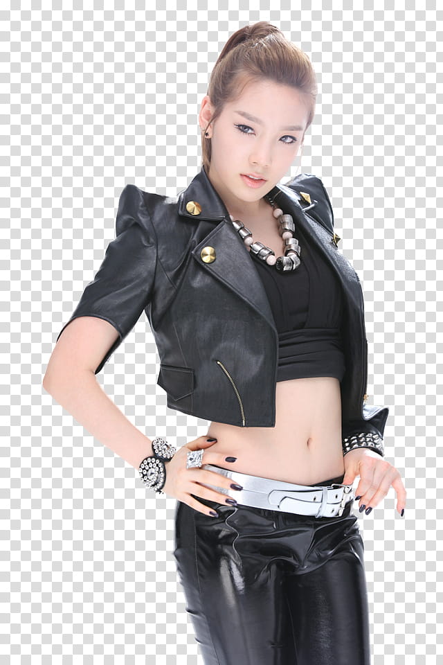 Girls Generation SNSD, woman in black bikers jacket transparent background PNG clipart
