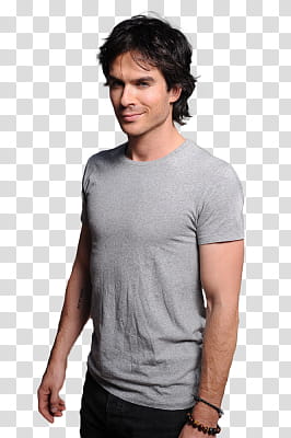 , man wearing gray scoop-neck t-shirt transparent background PNG clipart