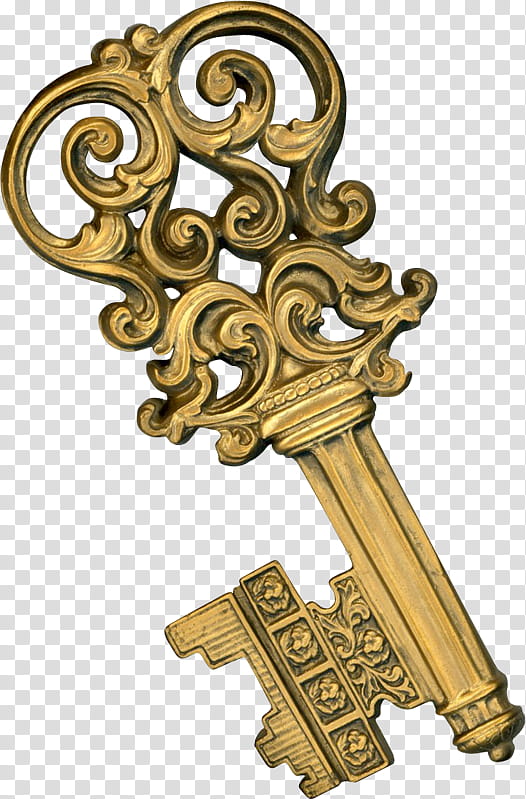 Victorian key, gold-colored floral metal key transparent background PNG clipart