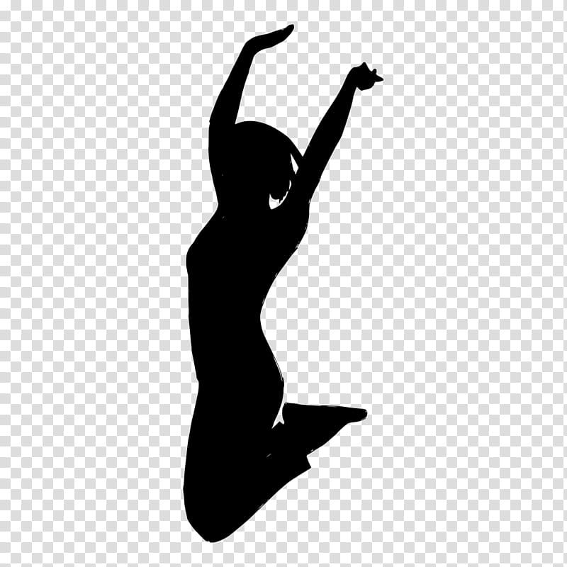 athletic dance move silhouette arm black-and-white leg, Blackandwhite, Jumping, Dancer, Happy, Modern Dance transparent background PNG clipart