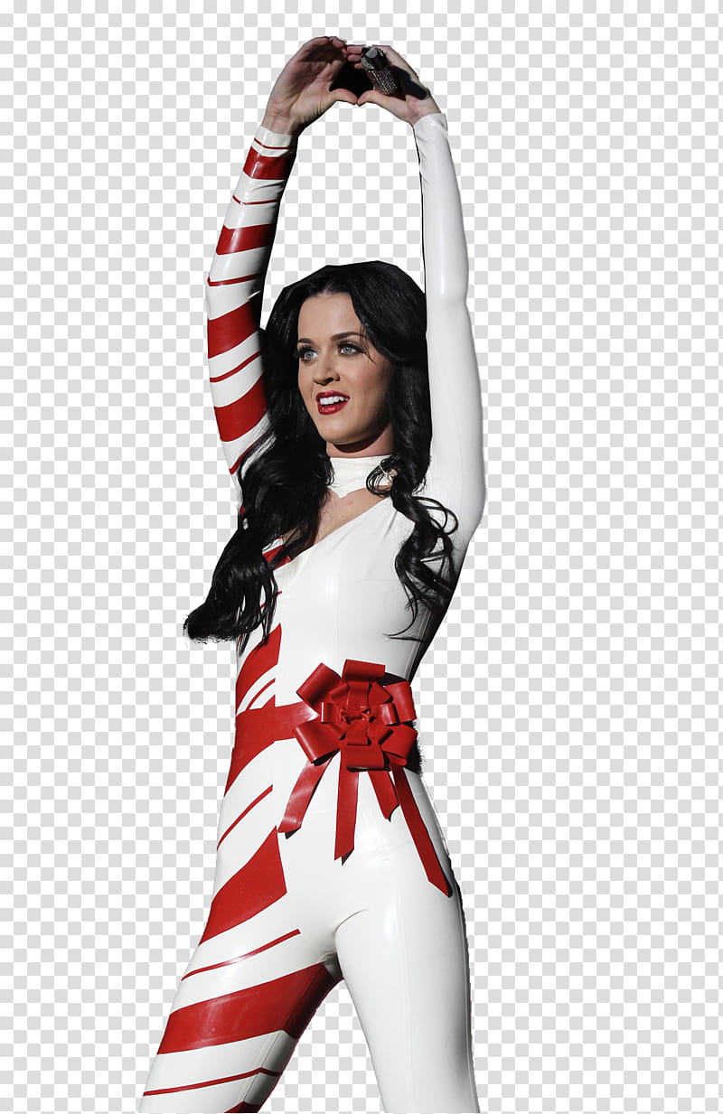 Katy Perry, woman wearing white and red long-sleeved jumpsuit transparent background PNG clipart