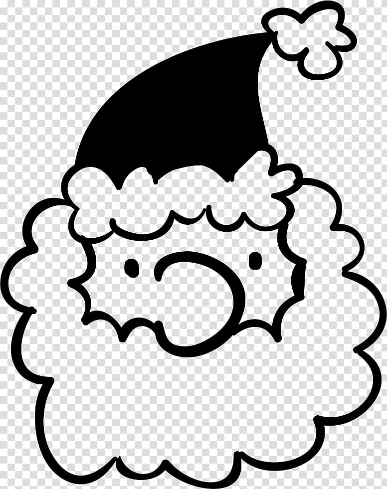 Christmas Gift Drawing, Santa Claus, Christmas Day, Beard, Cartoon, White, Head, Blackandwhite transparent background PNG clipart