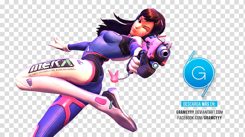 Dva Render Overwatch, woman winking and pointing gun multicolored transparent background PNG clipart