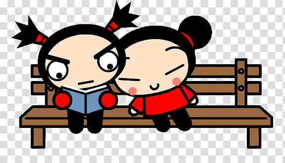Pucca, boy and girl sitting on bench illustration transparent background PNG clipart