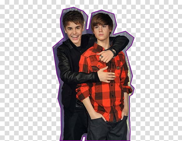 older Justin bieber hugs the younger Justing Bieber illustrastion transparent background PNG clipart