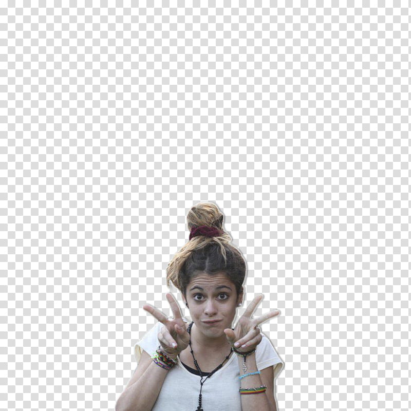 Martina Stoessel, woman smirking while doing peace hand gesture transparent background PNG clipart