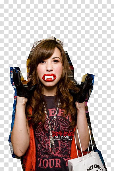 Demi Lovato, woman with vampire teeth transparent background PNG clipart