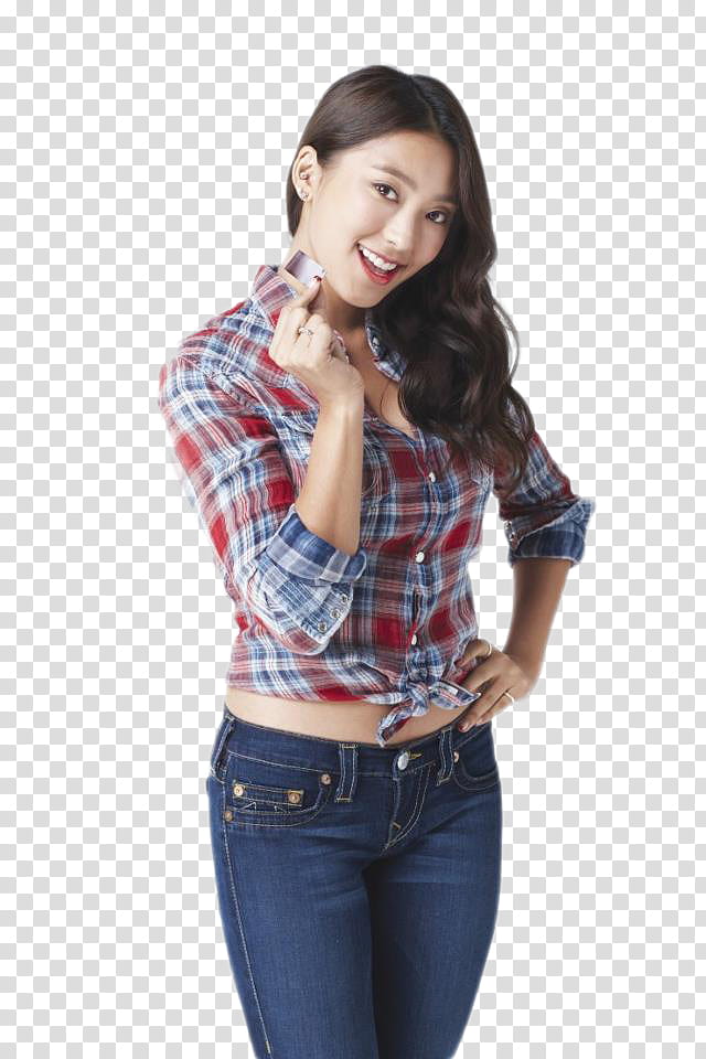 Bora SISTAR , woman wearing blue and red plaid dress shirt transparent background PNG clipart