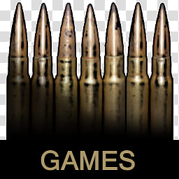 Military dock icons, , brass-colored rifle bullet with games text icon transparent background PNG clipart