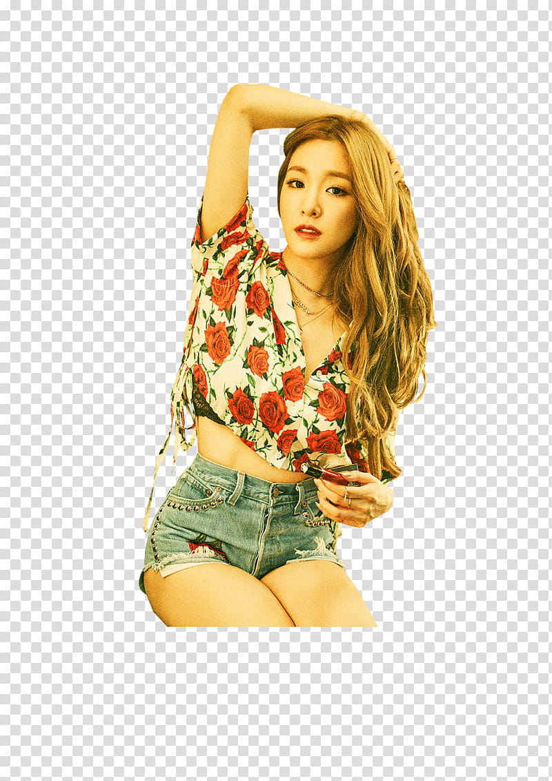 TIFFANY SNSD HOLIDAY NIGHT , woman wearing red-green-and-white floral top transparent background PNG clipart