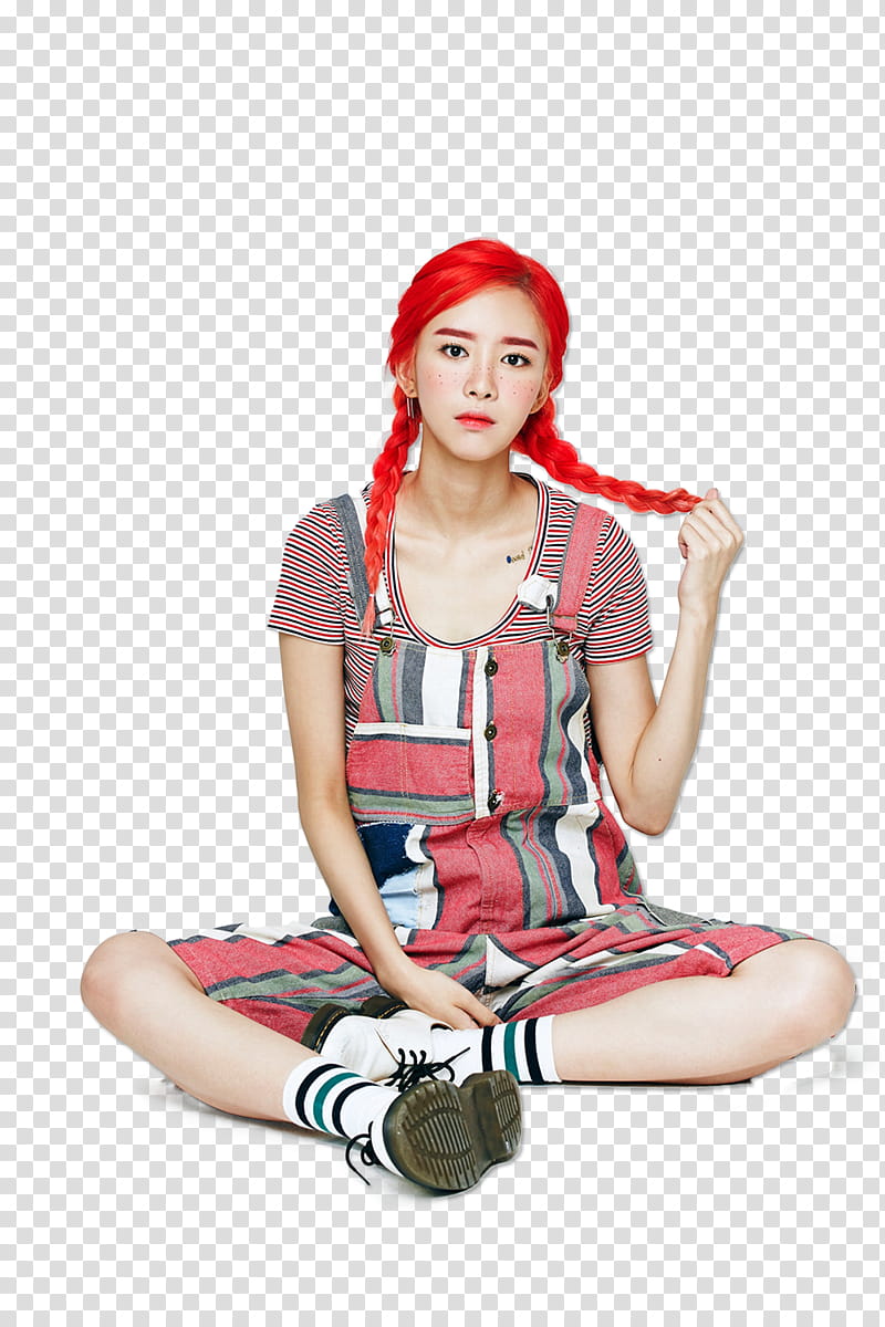 EYES PIPPI CONCEPT, woman in multicolored dungaree posing for transparent background PNG clipart