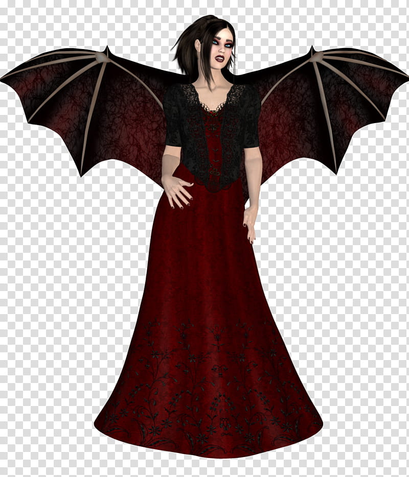 TWD Vamp, woman wearing red and black dress with wings illustration transparent background PNG clipart