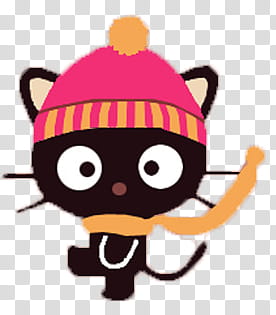 cartoon black cat with pink hat and scarf transparent background PNG clipart