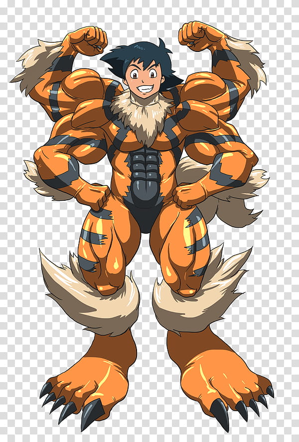 Machamp and Arcanine suit , man with orange suit anime character transparent background PNG clipart