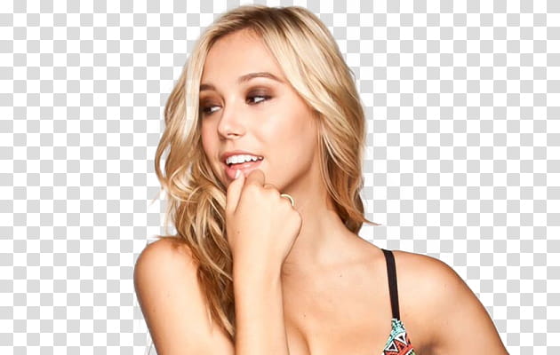  Alexis Ren MEDIANA CALIDAD , smiling woman holding her lower lip transparent background PNG clipart