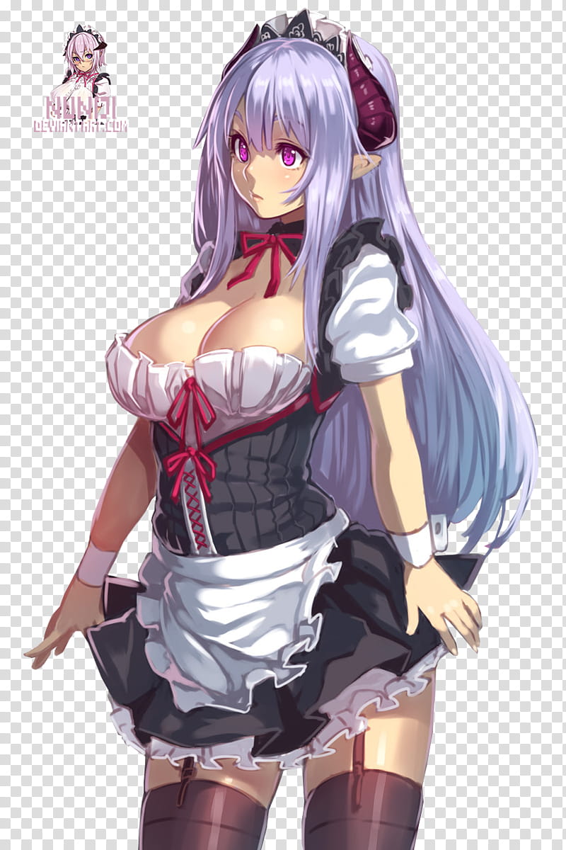 Maid, purple-haired girl maid anime transparent background PNG clipart