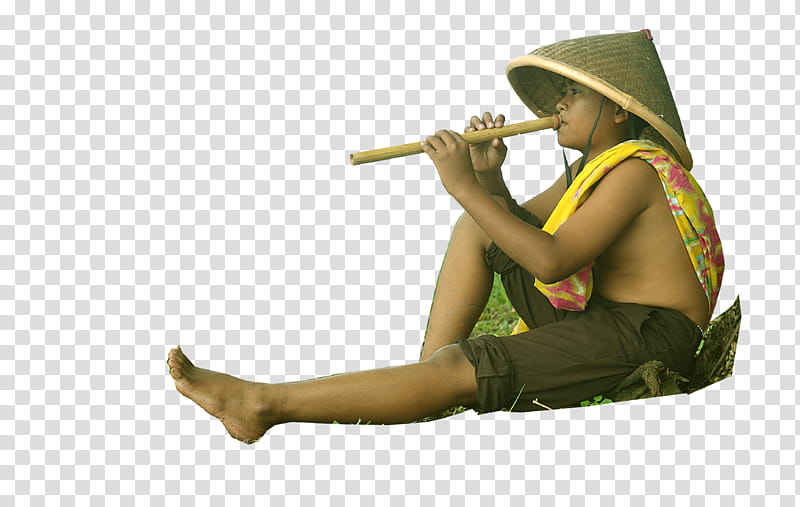 Farmers, boy wearing hat playing bamboo flute transparent background PNG clipart