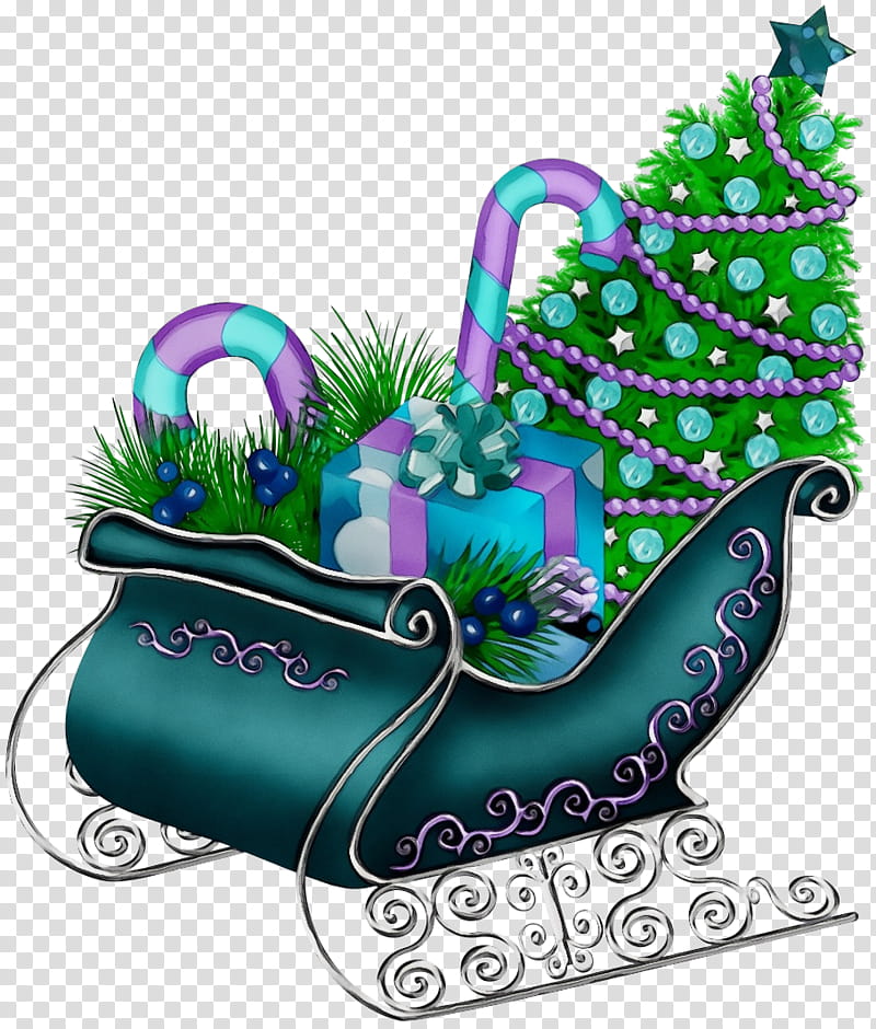 grass plant, Santa Sled, Santa Sleigh, Christmas , Watercolor, Paint, Wet Ink transparent background PNG clipart