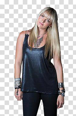 R, woman wearing black sleeveless top in standing position transparent background PNG clipart