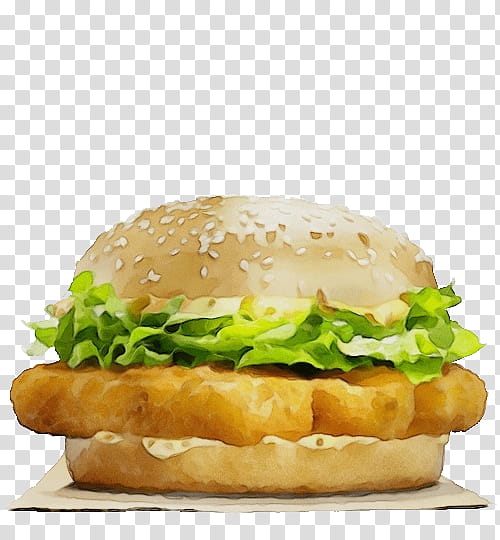 Hamburger, Watercolor, Paint, Wet Ink, Food, Fast Food, Dish, Original Chicken Sandwich transparent background PNG clipart