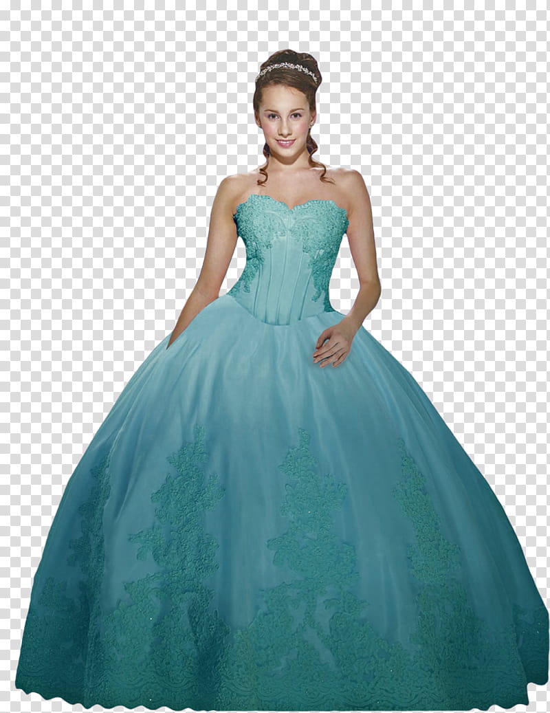 Turquoise Dress Ball Gown, woman in green sweetheart neckline ball gown transparent background PNG clipart