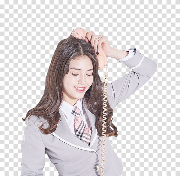 Jeon Somi smiling and standing while holding telephone transparent background PNG clipart