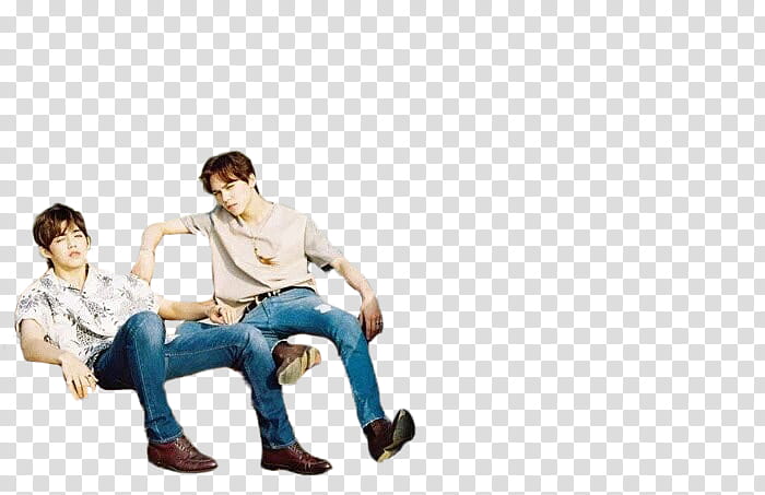 SEVENTEEN , two men sitting wearing casual attire transparent background PNG clipart