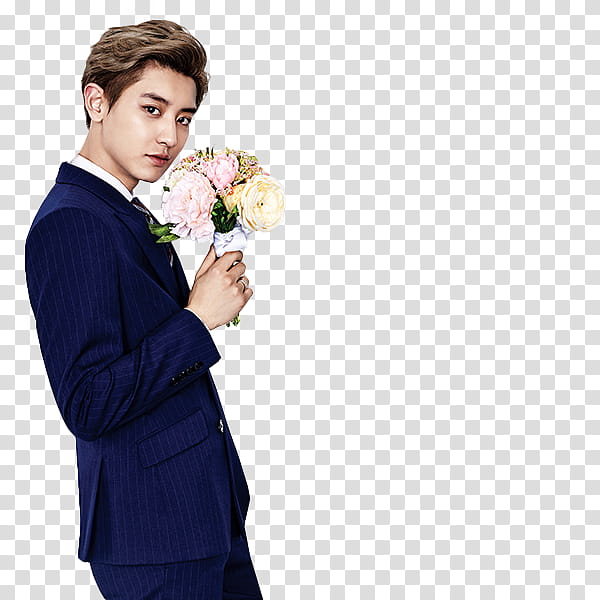 EXO, man holding bouquet of flowers transparent background PNG clipart