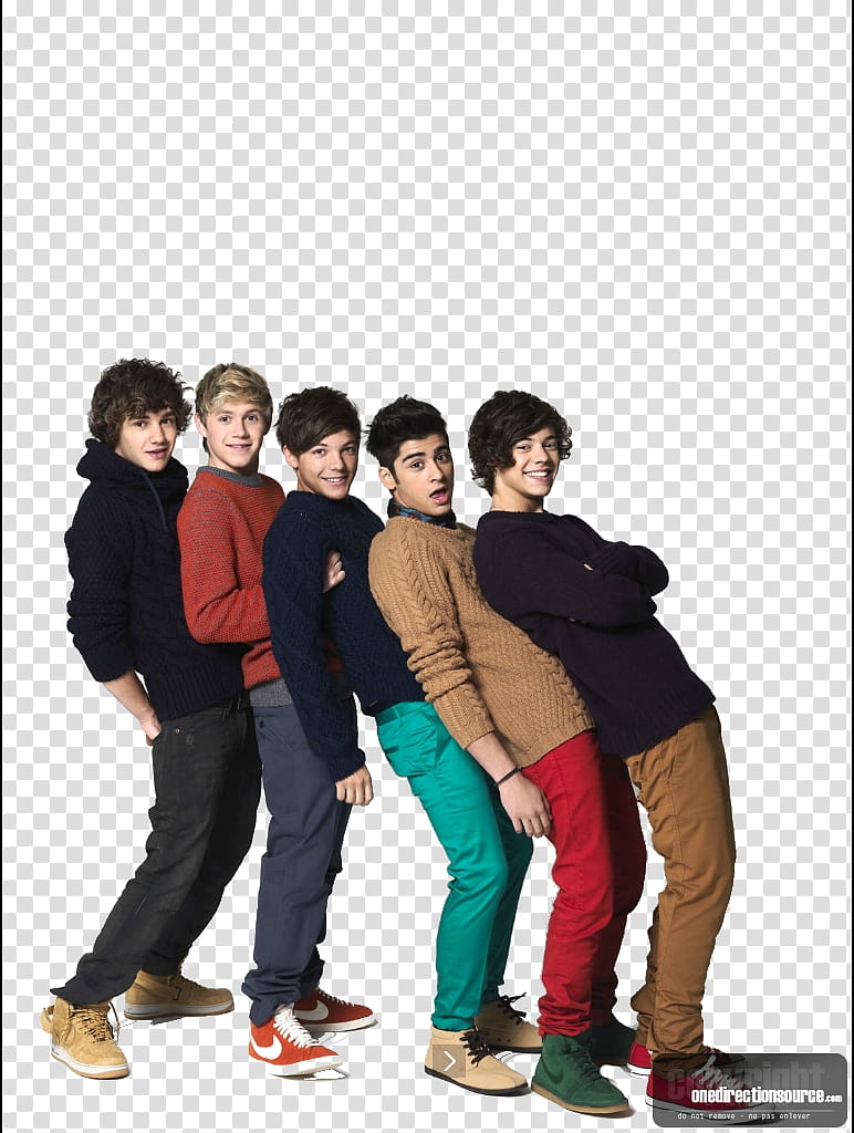 One Direction, five man leaning each other transparent background PNG clipart