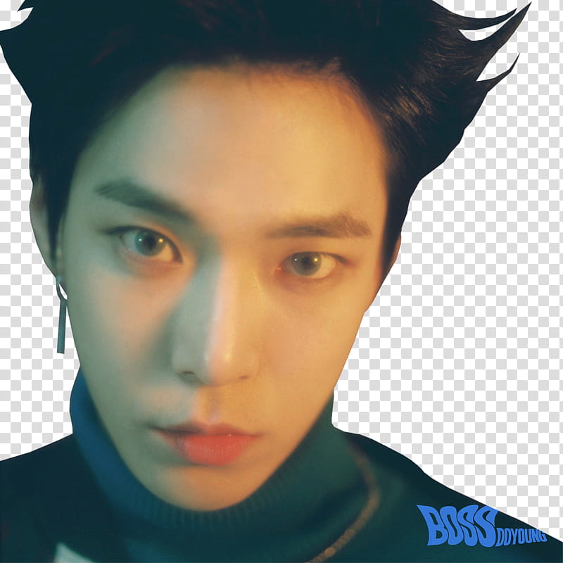 NCT U BOSS , man in blue turtleneck top staring at camera transparent background PNG clipart