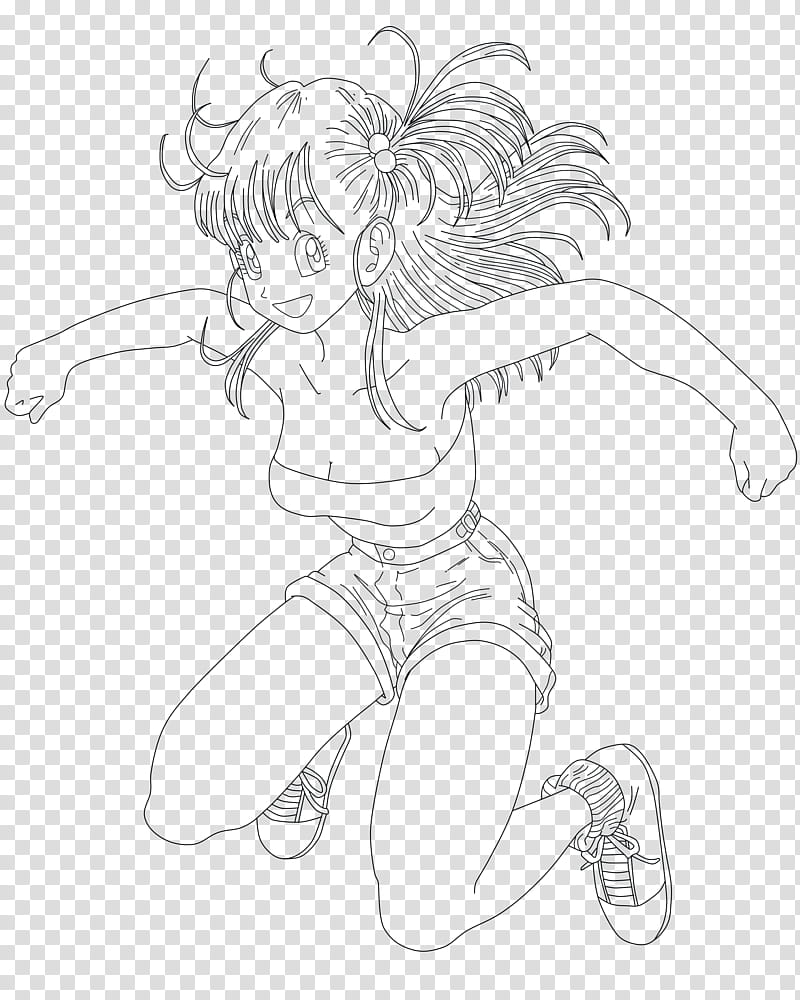 Bulma LINE ART, jumping girl sketch transparent background PNG clipart