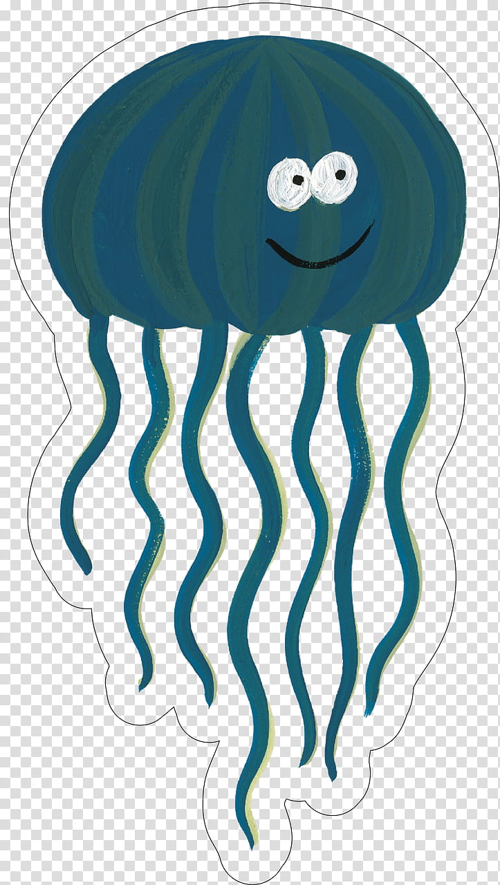 jellyfish turquoise cartoon line art marine invertebrates, Cnidaria, Smile transparent background PNG clipart