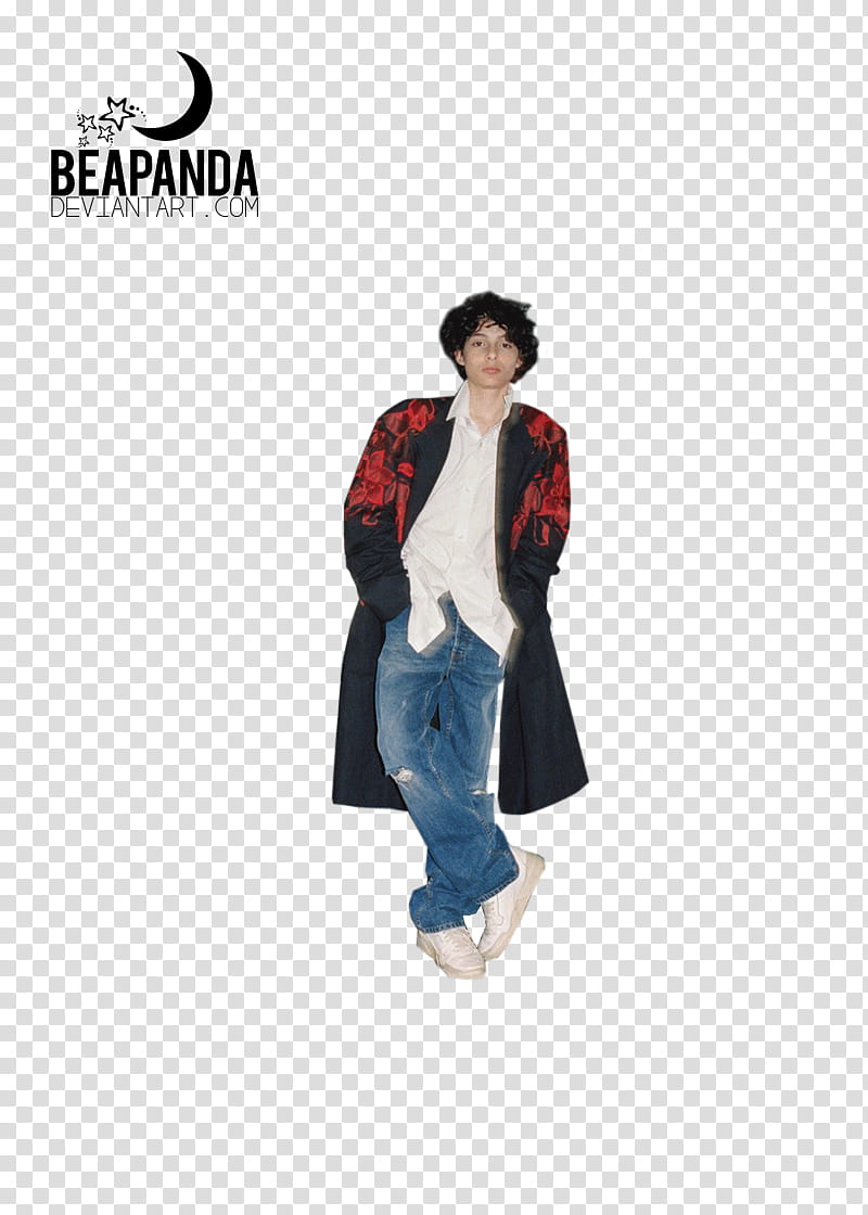 Finn Wolfhard, man wearing black and red floral overcoat transparent background PNG clipart