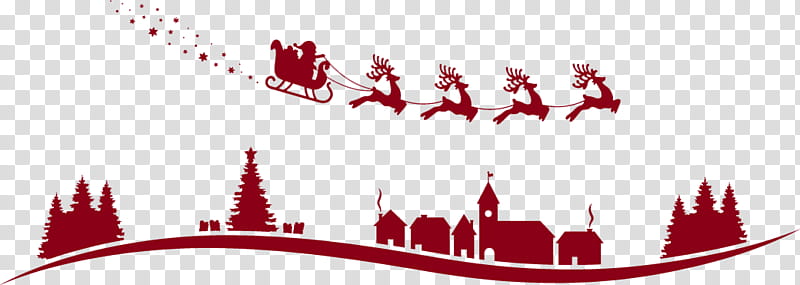 City Skyline Silhouette, Santa Claus, Reindeer, Sled, Christmas Day, Santa Clauss Reindeer, Christmas Sled, Red transparent background PNG clipart