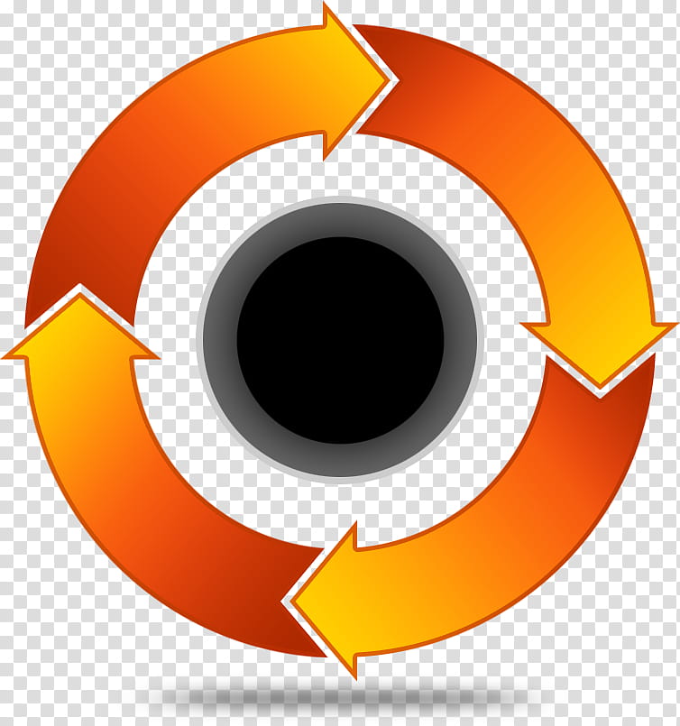 Circular Arrow Flow Chart PSD, orange arrow rotation icon transparent background PNG clipart