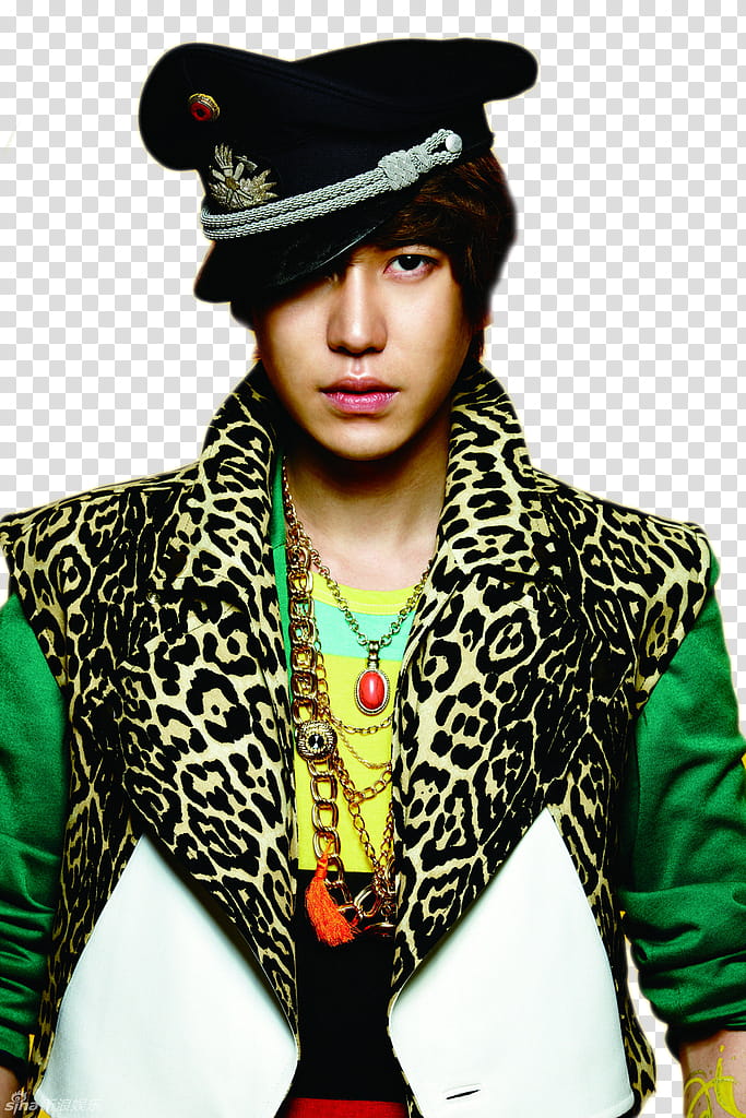 Super Junior , man in brown leopard print top transparent background PNG clipart