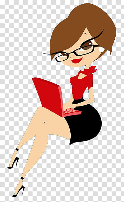 woman facing laptop animated illustration transparent background PNG clipart