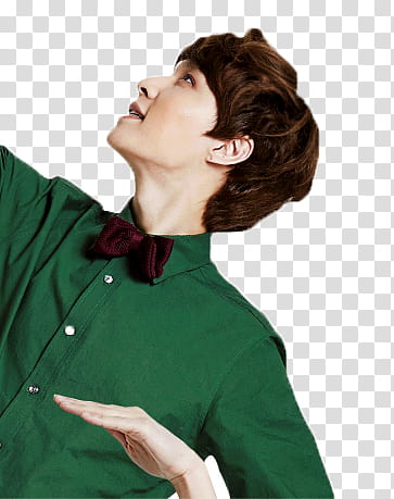 EXO Miracle of December Ver, man looking upper side in green dress shirt transparent background PNG clipart